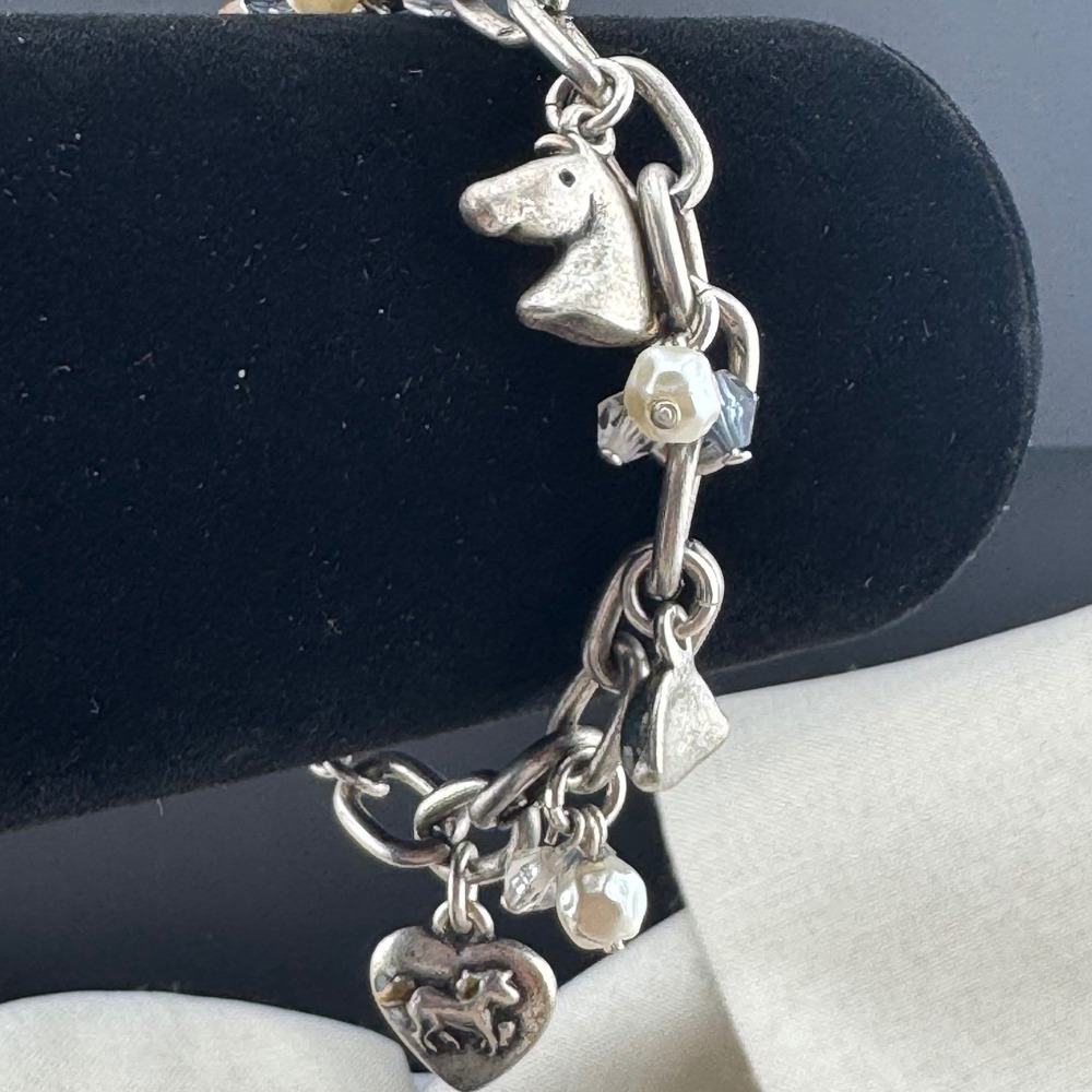 Equestrian Charm Bracelet Silver Tone Horse Horseshoe Boot 6.75